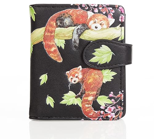 Shagwear Damen Geldbeutel Mädchen Geldbörse Klein Kurzformat Frauen Portemonnaie PU Leder - 7 Kartenfächer mit Münzfach und RFID-Schutz mit stilvollen Fantasie Designs - Rote Panda