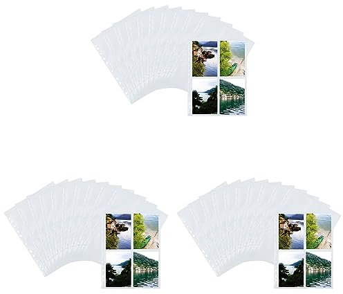 HERMA 7585 Fotophan Fotosichthüllen weiß (10 x 15 cm hoch, 10 Hüllen, Folie) mit Eurolochung für Ordner und Ringbücher, beidseitig bestückbare Fotohüllen (Packung mit 3)