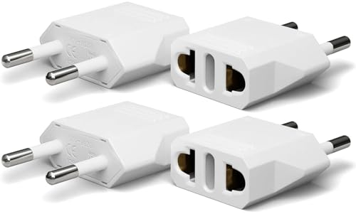 Oliveria 4 Stück Reiseadapter, US to EU Adapter, Adapterstecker USA Deutschland Stecker, Reisestecker US auf EU, US Adapter EU, USA Adapter Steckdose, EU Stecker Adapter für Geräte mit USA - Weiß