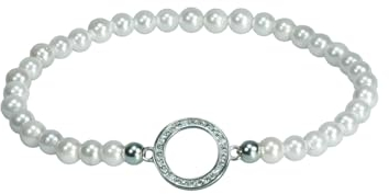 Acura-Styles Damen Perlenarmband Weiß Hochwertiges Süßwasserperlen Armband mit 925 Silber und Zirkonia Steinen Naturstein Armkette elastisch Geschenk für Frauen und Mädchen