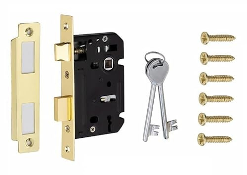 Golden Grace 3 Lever Sash Mortise Lock, Electro Brass, 64mm 2.5 | Includes 2 keys and bolt-through fixings to reinforce internal wooden door security, featuring a corrosion-resistant finish.