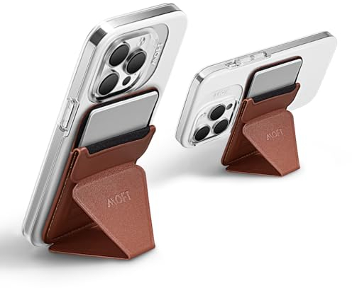 MOFT Magnetischer Wallet Ständer Kartenhalter für iPhone 15/14/13/12 Serie Kompatibel mit MagSafe, MOVAS Magnetischer Handy-Ständer aus Vegan-Leder mit 3 Betrachtungswinkeln, 2 Karten, Braun