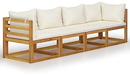 vidaXL 4-Seater Wooden Garden Sofa with Cushions, Modular Outdoor Lounge Furniture, Brown Acacia Wood Design