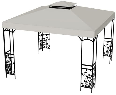 Ikodm 3x3m Pavillondach Wasserdicht, Pavillon Ersatzdach Partyzelt ersatzbezug Doppeldach Schutzhaube UV-Schutz Pavillonabdeckung Festzelt überdachung Beige