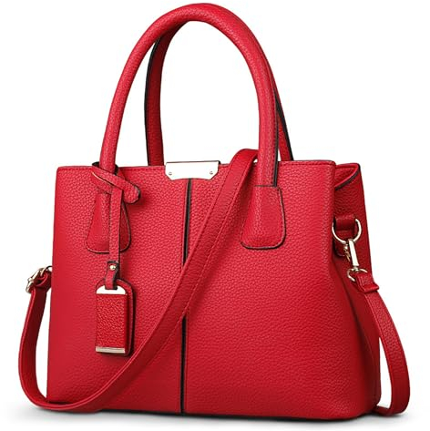 SODOLLEE Handtasche Damen Elegant Henkeltasche Exquisiter Anhänger Schultertasche PU Leder Frauen Umhängetasche für Reisen Shopper Arbeiten Rot
