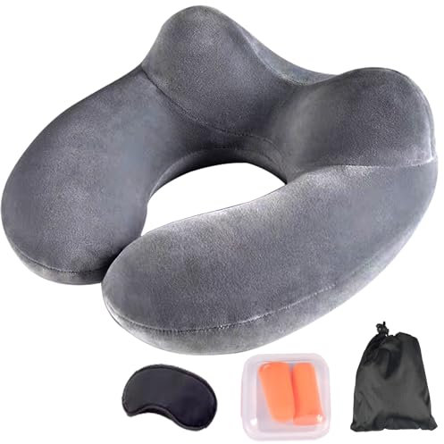 Forhome Neck Pillow Neck Pillow Aeroplane Neck Pillow Inflatable Neck Pillow Travel with Ear Plugs Eye Masks Storage Bag for Camping Travel Plane Train Car Office