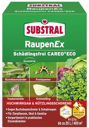 Substral RaupenEX Schädlingsfrei CAREO ECO - Biologisches Insektizid, 8x2,5 g, gegen Buchsbaumzünsler und Schmetterlingsraupen, Grün