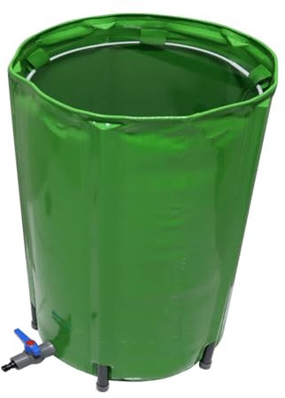 REBOTZ Regentonnen mit Ständer und Wasserhahn, zusammenklappbare Garten-Regentonne, tragbare Regentonne mit Wasserhahn und Regenwassersammler, Aufbewahrungsbehälter für den Außenbereich 380L