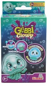 Simba Glibbi Glowy, Qualle mit Glow in The Dark Effekten, Pulver verwandelt Wasser in Leucht-Schleim, 2x7 Gramm, Glibber, Badespaß ab 3 Jahren