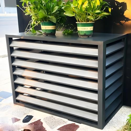 Cache Climatiseur Extérieur En Alliage D'aluminium, Cache pompe a chaleur extérieur, Couvercle de poubelle autoportante，Convient pour l'unité extérieure du climatiseur (Color : Grey, Size : 110X60X8