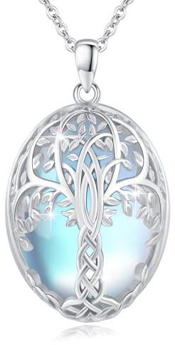MEDWISE Baum des Lebens Halskette 925 Sterling Silber Groß Mondstein Mondstein Lebensbaum Anhänger Schmuck für Damen Mutter Mama Freundin Ehefrau