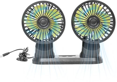 Car Fan Desk Fan, USB Cooling Fan, 5V Dual-Head Portable Electric Car Desk Fans, 360 Degree Rotation Electric Fan 3 Powerful Speeds Table Cooler Fan for Car Dashboard Bedroom Office Desktop Use