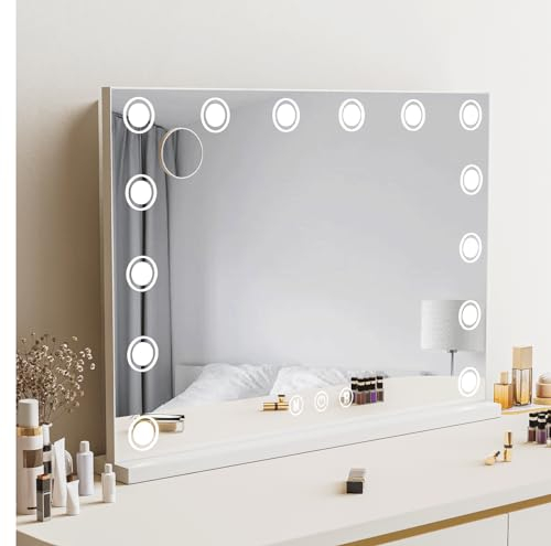 LIANWANG Hollywood Schminkspiegel mit Beleuchtung, 14 LED Hollywood Spiegel mit 3 Farbtemperaturen, Groß Schminkspiegel mit Touchscreen-Steuerung und USB Für Makeup 80 X 60cm