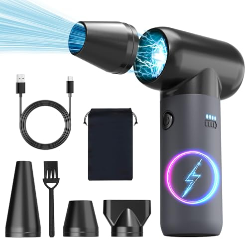 Compressed Air Duster,150000RPM Jet Dryer Blower,3 Gear Portable Electric Air Duster,No Canned Air Duster-Replace Compressed Air Can,Jet Fan for Car Dry,Keyboard PC Cleaning,Air Bed,Hair Dry