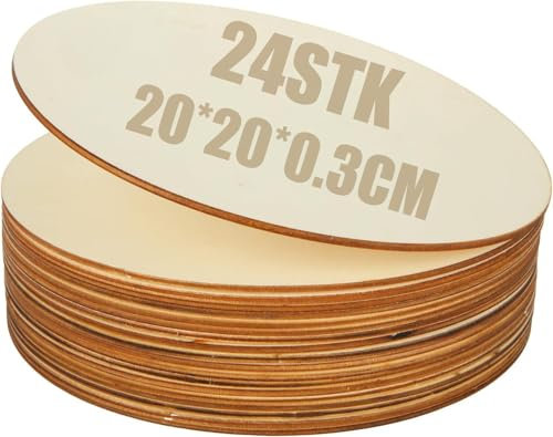 SENENQU Lot de 24 Disques de Bois Brut 20 cm Tranche de Bois Brut Naturel Épaisseur de 3mm, Rondin Cercles de Bois Décoratif pour Bricolage Artisanat Mariage Noël Décorations Étiquettes Cadeaux