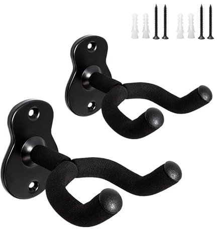 2 Stück Metall Gitarren Wandhalterungen,Wandhalter mit Schaumstoffschutz | für Akustikgitarre, E-Gitarre, Bass, Klassikgitarre, Ukulele, Schwarz
