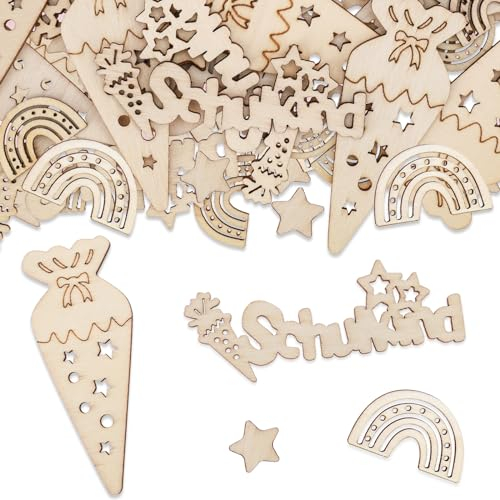 VIKY® Schulkind Konfetti Holz, 60 Stk Einschulung Deko Tischdeko Groß, 2025 Deko Schulanfang Confetti, Schulanfang Deko Einschulung Junge & Mädchen, DIY Zuckertüten Streudeko Holz für Schulkind Deko