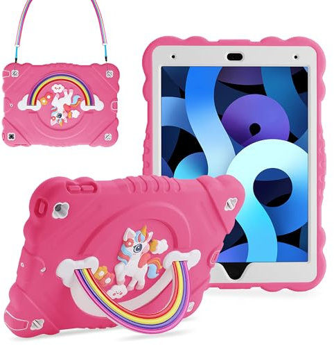 XZC Schutzhülle für iPad 9. / 8. / 7. Generation 2021 / 2020 / 2019 (10,2 Zoll), Einhorn-Design, strapazierfähig, stoßfest, mit integriertem Standband, für Kinder, Mädchen, Damen, Rosa