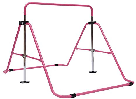 Quiltern Turnreck Gymnastik Kinder Gymnastikstange Kinder Gymnastics Bars Zusammenklappbare Turnstange für Kinder im Alter von 3-8 Jahren installiert Werden, um Kicks, Schwünge (Rosa)