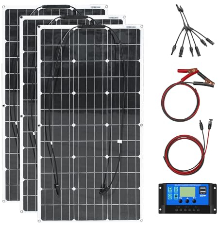 Aysolar 300W 12V Panneau Solaire Flexible Kit 3pcs 100W 18V Monocristallin Photovoltaïque Panneaux,30A Contrôleur Solaire pour Maisons RV Bateau Voiture Caravane batterie