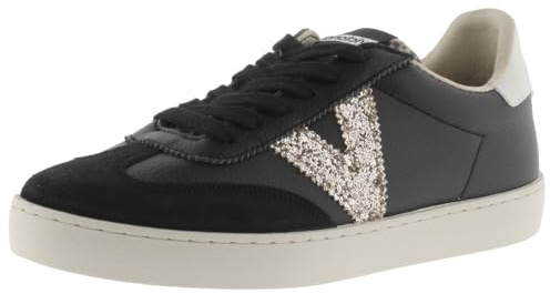 victoria Low-Top Berlin Ciclista Pumped Leder-Effekt & Glitter-Logo & Spaltleder-Zehe 1126198 für Damen Negro 38