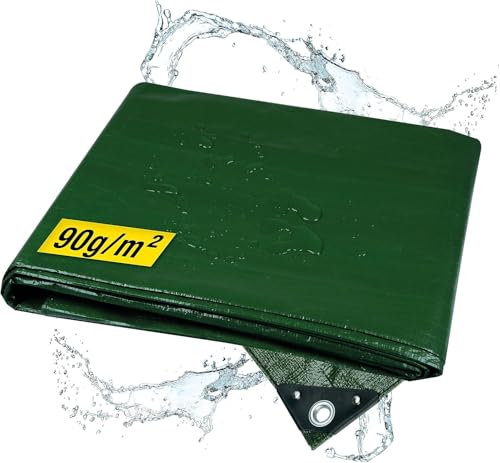 horizont Bâche imperméable 90 g/m², 3 x 6 m, avec œillets indéchirables, bac à sable et piscine, bâche en tissu pour voiture, moto, vélo – Film de protection robuste pour l'extérieur, vert