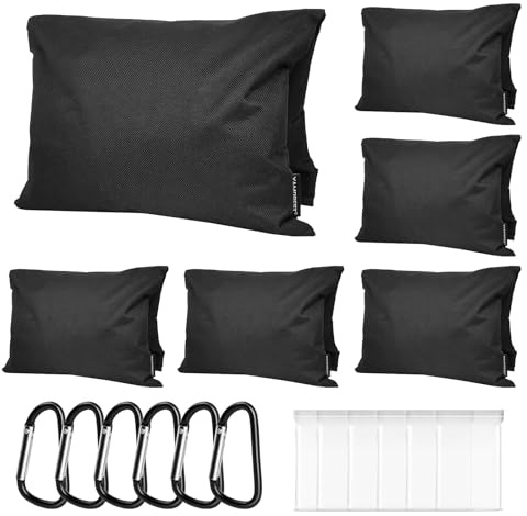 6 Pack Sandbag Weight Bags for Photography, Foldable Handheld Storage Bag with Shoulder Strap, 15.5x9.4 Heavy Duty Polyester Saddlebag/Beanbag/Tripod Weight Bag for Camera Tripod