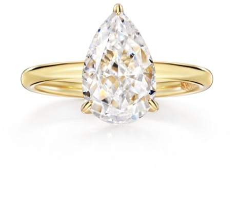 Michooyel 18K Gold Plated Simple 2CT Pear Cubic Zirconia Eternity Band Fake Bridal Wedding Ring Promise Ring Engagement Ring for Women | Statement Ring