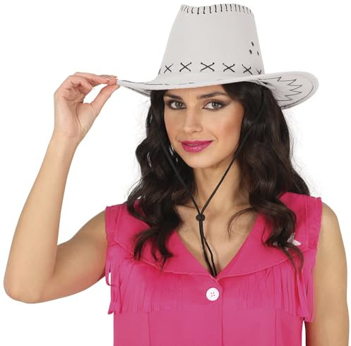 FIESTAS GUIRCA | Cappello da Cowboy Similpelle - Accessorio per Costume per Feste del Vecchio West, Texas e Carnevale - Ideale per Cosplay e Halloween - Adulto Unisex - Bianco