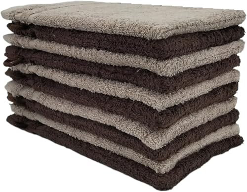 kidparadise Gants de Toilette 14 x 22 cm - Coton - Lot de 10 Gants (Marron/Beige)
