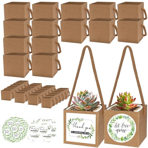 ENYOUNG 40pcs Succulent Wrap Bags (Fits 2.5″ Pots) with 40pcs Thank You & Let Love Grow Stickers, Small Succulent Gift Box for Wedding, Baby Shower, Party Favors for Guests