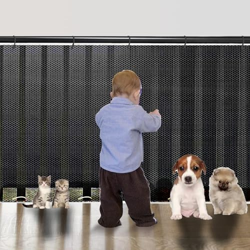GIUSOBG Red Seguridad Infantil 3mx79cm Malla Protectora Balcon | Red Seguridad Negro para Escaleras Robusta y Ajustable para Niños, Mascotas Seguridad Malla