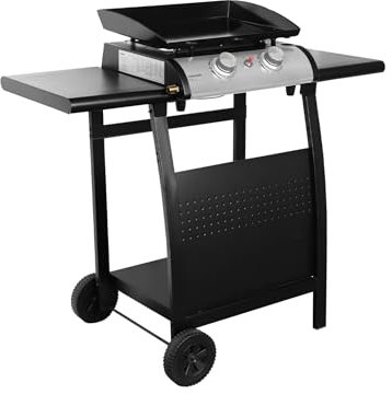 sweeek - Plancha de gas 2 quemadores inox 5kW con carro, Porthos, Negro, 107x55x106 cm
