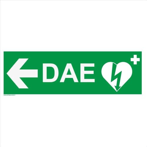 M-ITALY CARTELLO SEGNALETICO UNI - DEFIBRILLATORE DAE CON FRECCIA A SINISTRA O DESTRA - Adesivo Extra Resistente, Pannello in Forex, Pannello In Alluminio (Plastica, 30x12 cm)