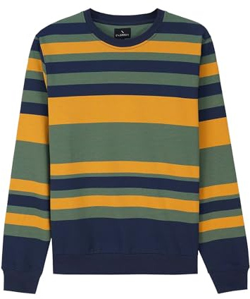 Enorsia Men’s Stripe Crew Neck Sweatshirt – Premium Cotton Terry Pullover Regular Fit Jumper – Soft Breathable Casual Layering Men’s Sweatshirt for Everyday Comfort - Navy, Size Small UK