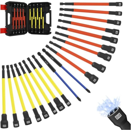 Uxsjakjsd 19 Pcs Magnetic Nut Driver Set for Impact Drill,1/4inch Hex Shank -V Steel Socket Adapter Extension with Screwdriver