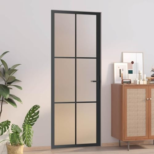 Refined Porta Interna 76x201,5 cm Nero Opaco Vetro e Alluminio