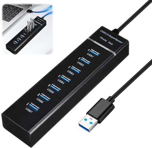 7 Port USB 3.0 Hub USB Extender USB Extension with 1.2m Long Cable USB Multiport Adapter 5Gbps USB Data Splitter for Mouse Drive U Disk Computer Printer Laptop All USB 3.0 2.0 1.0 Port Devices