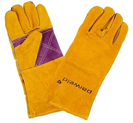 Parweld P3821 Reinforced Palm Welding Gauntlets – Cow Split Leather, Fully Lined, Extra Thick Palm – Heavy-Duty Protection for Welding, Grinding & Cutting