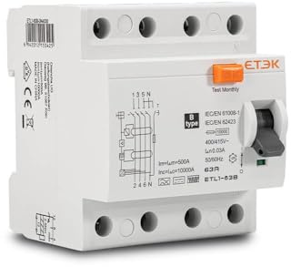 ETEK Electric FI-Schutzschalter Typ B, 4-polig, 10kA ETL1-63B, Allstromsensitiv für Photovoltaikanlagen und Ladestationen (40.0, Ampere)