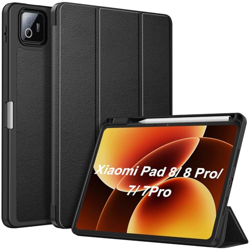 Fintie Hülle für Xiaomi Pad 8 / Pad 8 Pro/Pad 7 / Pad 7 Pro 2024 11.2'' | Ultradünne Soft TPU Rückseite Abdeckung Schutzhülle mit Stifthalter und Auto Schlaf/Wach Funktion, Schwarz