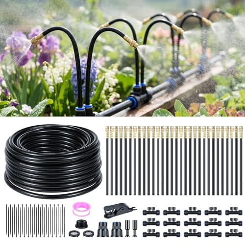 15M Kit di Irrigazione a Goccia Regolabile 360° Sistema di Irrigazione a Goccia Automatico DIY Sistema Irrigazione da Giardino con 30pcs Flessibile Ugelli per Serra Cortile Prato Aiuole Fiorite Orto
