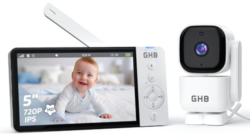 GHB Babyphone mit Kamera 5 Zoll IPS Display 720P 350°/90° schwenkbar