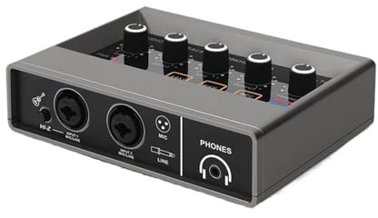 Professional USB Audio Interface & DJ Controller, Studio Recording Sound Card Mixer for PC, Live Streaming Audio Interface with Guitar Input