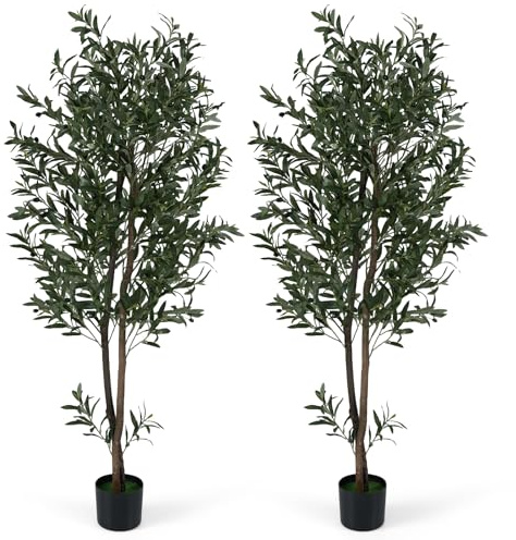 RELAX4LIFE Olivier Artificiel 180 cm, Grande Plantes Artificielle avec Feuilles en Polyester, Tronc Robuste en PE, Fruits et Mousses, Arbre Décoratif en Pot en Ciment pour Maison, Salon, Bureau (2)