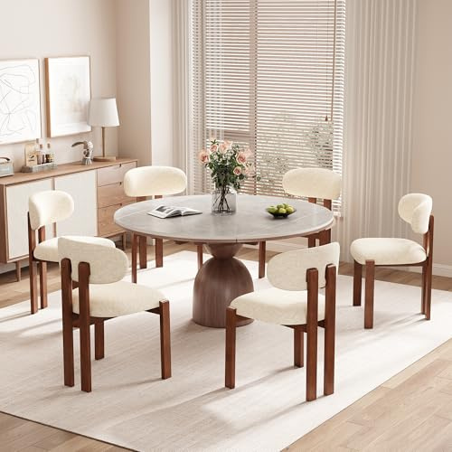 MALOL Esszimmerstühle 6er Set, Moderne Polsterstuhl Essstühle mit Holzbein, Stoff Esszimmerstühl mit Fester Rückenlehne für Esszimmer, Küche, Restaurant, Mit dunkelbraunen Beinen, Beige