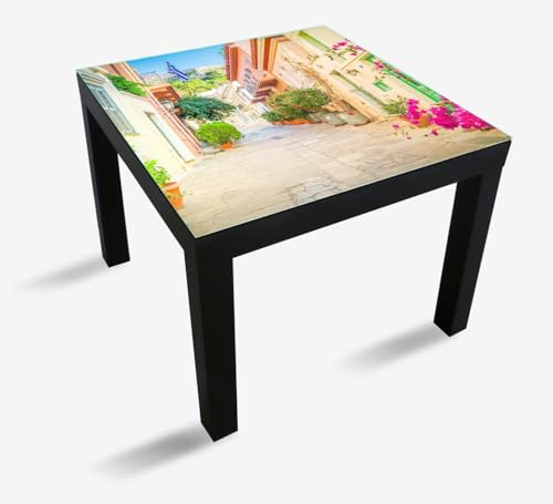 Wallario Glasplatte, Schutzplatte 55 x 55 cm - geeignet für IKEA Lack Tisch, für Beistelltisch/Couchtisch, Mediterrane Straße im Blütenrausch