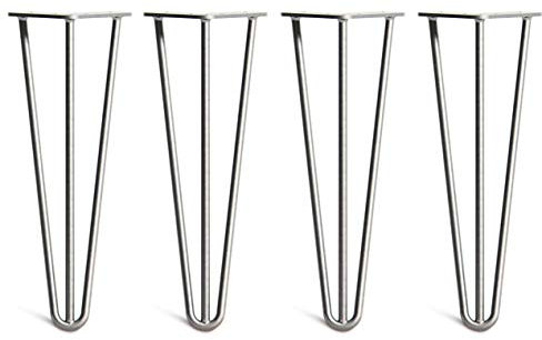 The Hairpin Leg Co. 4X Haarnadel-Tischbeine: Doppel-Schweiß Stahl, Schrauben, Anleitung, Schutzfüße. Klassischer 10mm 3 Stangen Stil. 35cm Rohstahl