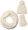 styleBREAKER Schal, Mütze und Handschuh Set, Zopfmuster Strickschal mit Bommelmütze und Handschuhe, Damen 01018208, Farbe:Creme-Beige / Loop Schlauchschal (One Size)