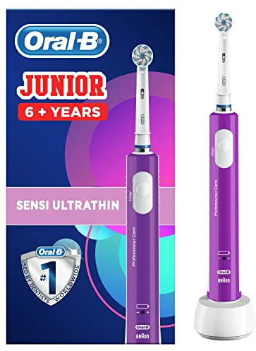 Oral-B Kids Electric Toothbrush, Christmas Gifts for Kids, 1 Toothbrush Head, with Kid-Friendly Sensitive Mode, for Junior Kids Ages 6+, 2 Pin UK Plug, Purple